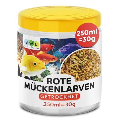 EWL Naturprodukte Rote Mückenlarven getrocknet 250 ml (30 g) Mückenlarven Fischfutter Fischfutter Aquarium geprüfte Qualität von deutschem Anbieter