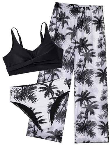 Seanrui Girls Swimsuit Size 8 Kids Girl Bathing Suits Size 7-8 Black Coconut 3 Piece Swimwear Cover Up Pants 2026 Teen Swimsuits