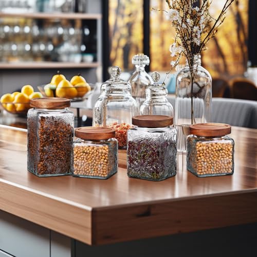 Image of Suclain 5 Pcs Sunflower Vintage Glass Jars Airtight Lid 17 /24 /34 oz,Square