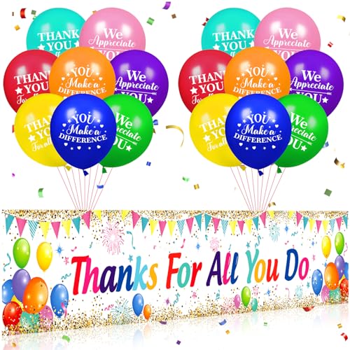 Thank You Appreciation Party Decorations Colorful Thanks for All You Do Banner with 18Pcs Balloons Rainbow We Appreciate You Yard Sign Decor Gifts for Graduation Pastor Employee Staff Teachers Doctors