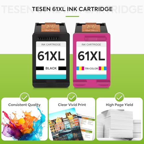 Image of 61XL Ink Cartridges Replacement for HP 61 XL Ink Cartridge Combo Pack HP61 Works with HP Envy 5530 4500 4502 5535 Deskjet 2540 2541 3050 3510 1510 OfficeJet 4630 4632 Printer (Black Tri-Color, 2-Pack)