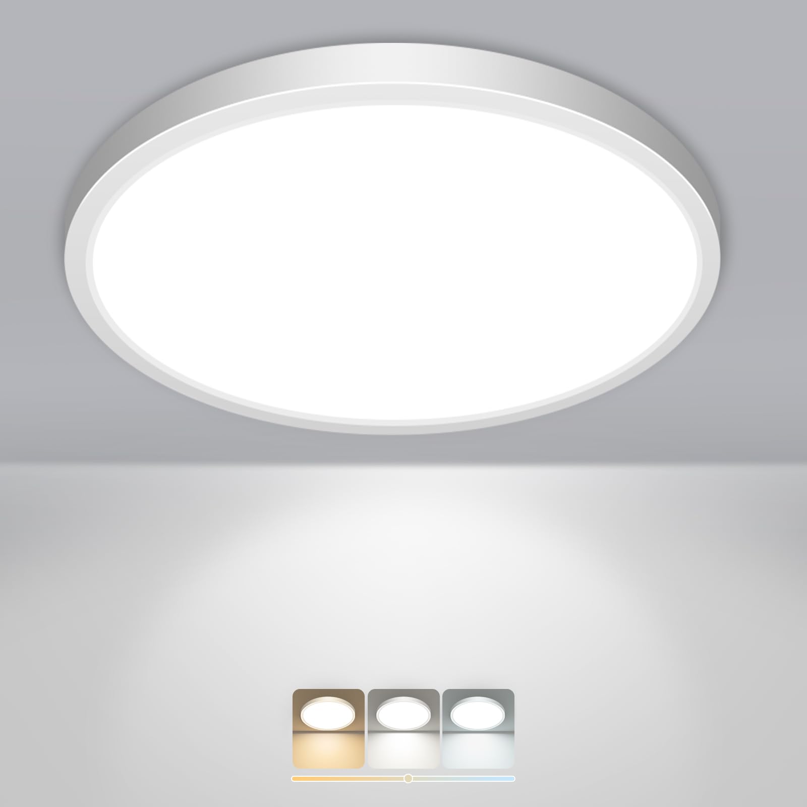 slochi Bathroom Light, 3000K/4000K/6500K 3 Color Temperature, Waterproof IP44, Round, Modern, Flush Ceiling Light for Bathroom, Kitchen, Bedroom, Hallway and MoreØ22CM(White)