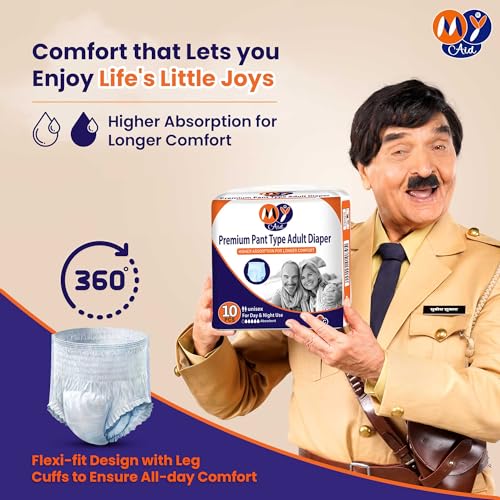Image of Premium Unisex Pant Style Adult Diapers With Wetness Indicator, Elastic-Waist, Fast Absorption, Leakproof, Odour Lock & Anti-Bacterial | Large Size | 20 Count (Pack of 2)