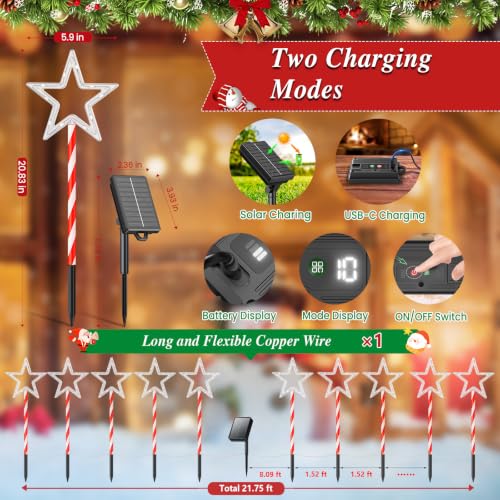 10 Pack Christmas Decorations Outdoor Solar Candy Lights, Multicolor - image 6