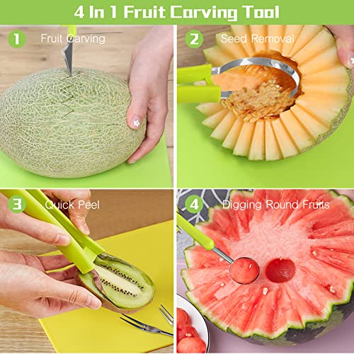 14 Pack Melon Baller Scoop Set - 4 In 1 Stainless Steel Fruit Tool Set Fruit Scooper Seed Remover With Fruit Vegetable Cutter Shapes Set Fruit Peeler For Fruit Slicer Dig Pulp Separator #TOP1