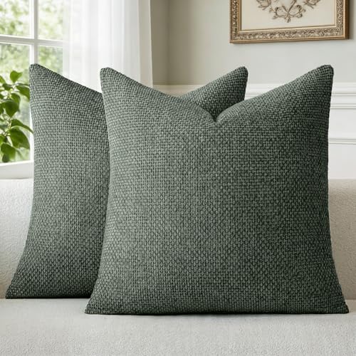 a moment Dark Green Chenille Cushion Cover Throw Pillow Covers 50 x 50 CM Pack of 2 Modern Decorative Pillowcase Farmhouse Cross Covers Home Decor for Sofa Bedroom Living Room