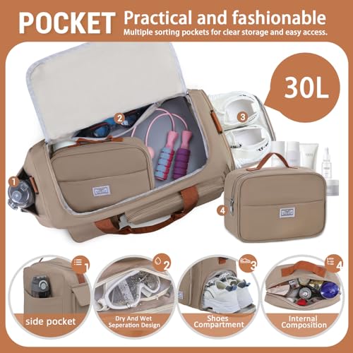 Image of FIORETTO Women's Gym Duffle Bag with Shoes Compartment, 30L Capacity, Ideal for Travel, Gym, Sports, Duffel, Weekender