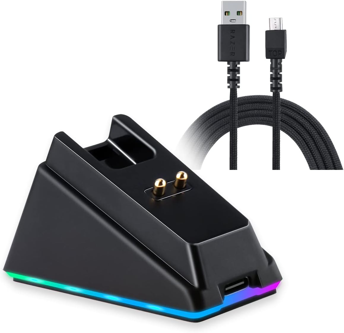 RGB Charger Dock with USB Charging Cable Compatible for Razer Basilisk/Viper Ultimate/Naga Pro/deathadder v2 Pro Mouse