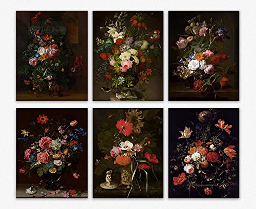 Dark Academia Aesthetic Wall Art - Set of 6 Dark Academia Flower ...