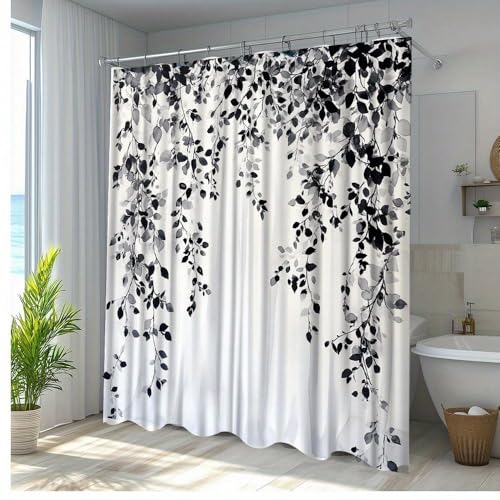 Rideau de douche élégant à motif de feuilles haut de gamme 165 x 214 cm