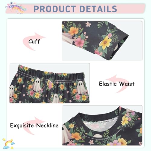 Pajama Sets Long Sleeve Ghost Floral Pattern Soft Comfy Sleepwear 2 Piece PJS 3-8T4