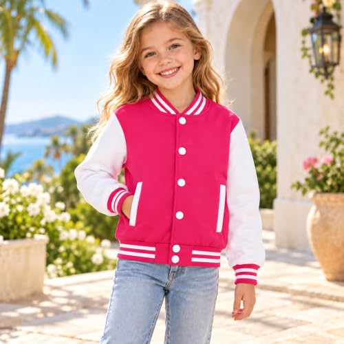 Image of Kids Baseball Jackets Boys Girls Fit Varsity Jacket Casual Lightweight Plain Button Cardigan School Coat