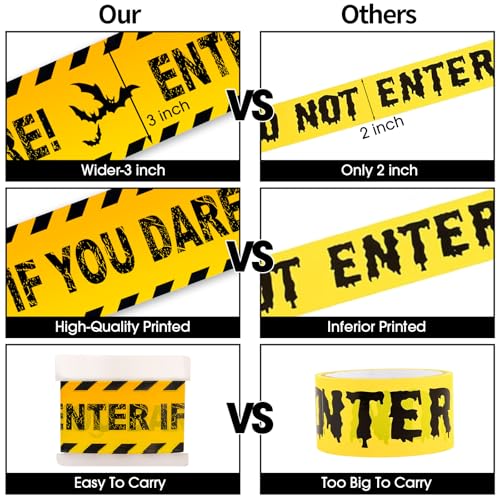 Halloween Decor Caution Tape - Yellow and Black Enter If You Dare Caution Tape, 3 Inch x 82 Ft Spooky Halloween Bat Warning Tapes for Halloween Indoor Outdoor Decorations Party Supplies Favors Decor - image 5
