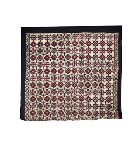 Image of Ethnics of Kutch Ajrakh Modal Silk Saree For Women | Natural Dye Hand Block Print |With Unstitched Blouse Piece | 5.5 Mtr Length (Cream 27A01C)