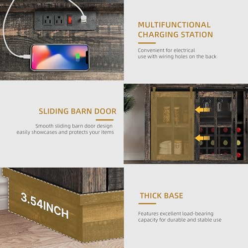 DWVO 53" Farmhouse Coffee Bar Cabinet, Sideboard Storage Cabinets Buffet Cabinet with Storage, 3 Drawers & Sliding Barn Door for Kitchen & Living Room, Dark Rustic Oak
