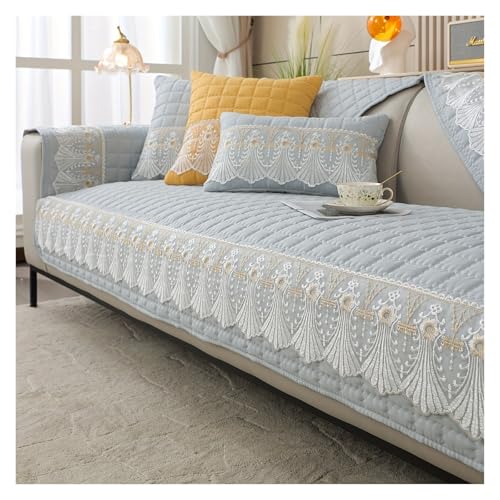 Housse de canapé d'angle gris clair 110x210 cm en dentelle - 2
