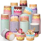 Aodaer 300 Pack 8 Ounces Disposable Ice Cream Containers Sundae Bowls Tea Party Decorations Summer Snack Cups Paper Dessert Yogurt Cups for Party Bar Supplies