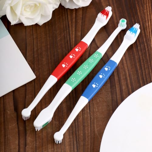 Image of XIHIRCD 3pcs Dual Headed Pet Toothbrush for Dogs & Cats, Soft Bristles Kitten Tooth Brushing Easy Teeth Cleaning Anti-Slip Pet Dental Care Brush Supplies for Puppy Kitty Reduce Oral Problem