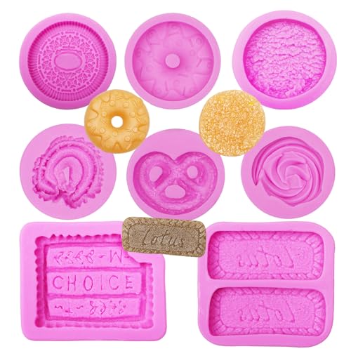 Biscuit Silicone Molds, Donut Cream Shaped Cookies Chocolate Fondant Molds, Cake Decoration Molds for Cupcake Topper Candy Butter Sugar Craft Jelly Mousse Gum Paste Clay Resin Set of 8