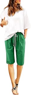 CTRLZS Cotton Linen Bermuda Shorts for Women Drawstring Comfy Elastic Waist Walk Short Pants Summer Gym Workout Shorts Pocket