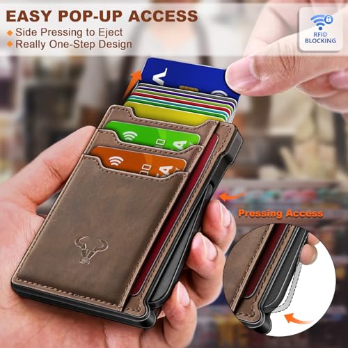 BULLIANT Men Wallet-Slim Money Clip Wallet Metal Card Case With Pop up Access 9 Cards RFID Blocking Pocket Fit2