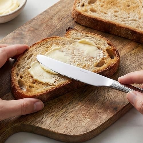Image of 9 inch Hammered Sterling Silver Dinner Knives | 5-Piece Premium Stainless Steel Flatware Set of Steak Knives | Elegant Dishwasher-Safe Cutlery for Home, Restaurants, and Gifting