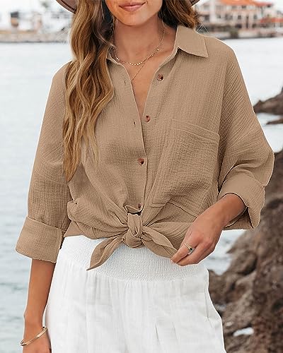 Image of NOLLSOM Casual Shirts for Women Long Sleeve Button Down Blouses Fall 2026 Solid Color Trendy Tops with Pocket