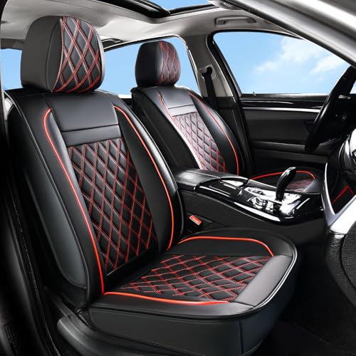 Image of Huidasource Car Seat Covers for Front Seat, Car Seat Cushion Waterproof, Full-Cover Faux Leather Car Seat Cover Protector Universal Fit for Most Cars,Vans,Trucks, SUVs (Front Pair /Black&Red)