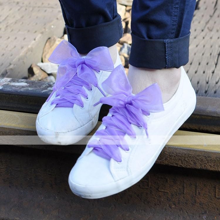 18 pares de cordones de satén para zapatos deportivos, cordones planos de encaje para mujeres y niñas, 1.6 in de ancho, 1 par morado 4