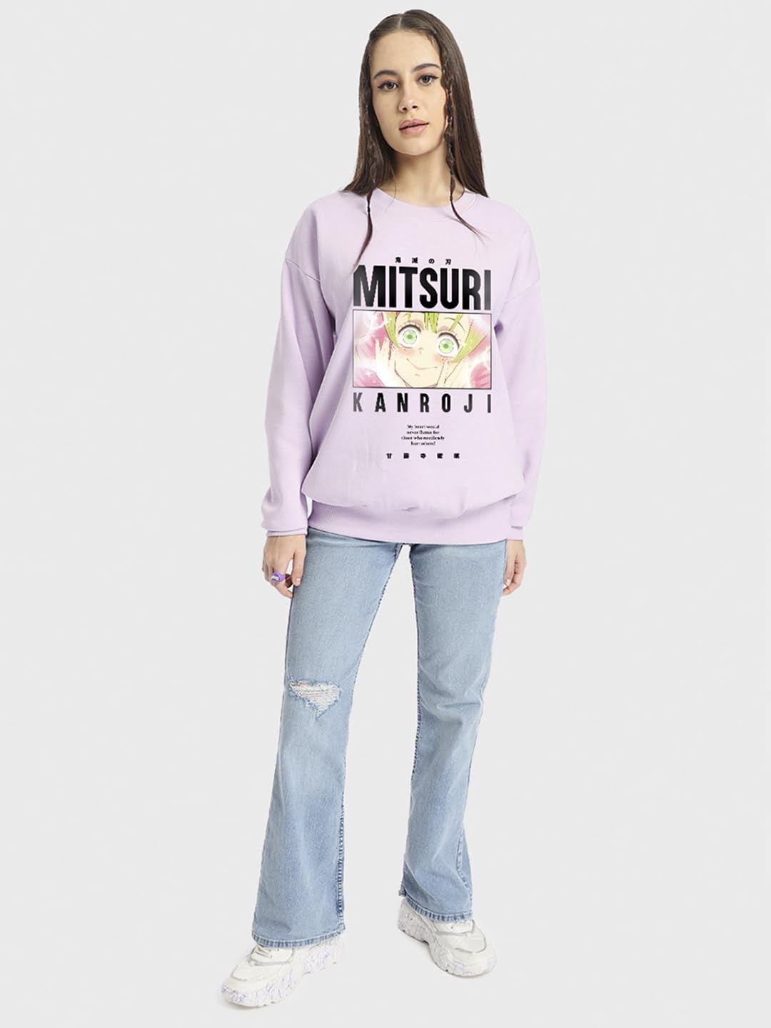Bewakoof X Demon Slayer Mitsuri damska bawełniana bluza oversize | damska zimowa bluza