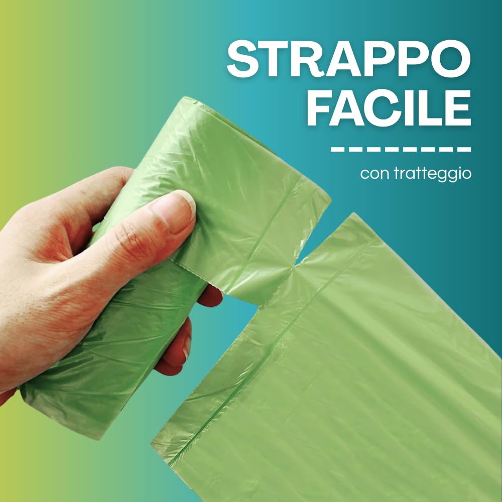 VIRSUS 1 Rotolo Buste Shopper Verde a Strappo da 1kg Circa 80 Buste Shopper biodegradabili compostabili Misura 27+14x50 Sacchetti per Organico Raccolta differenziata