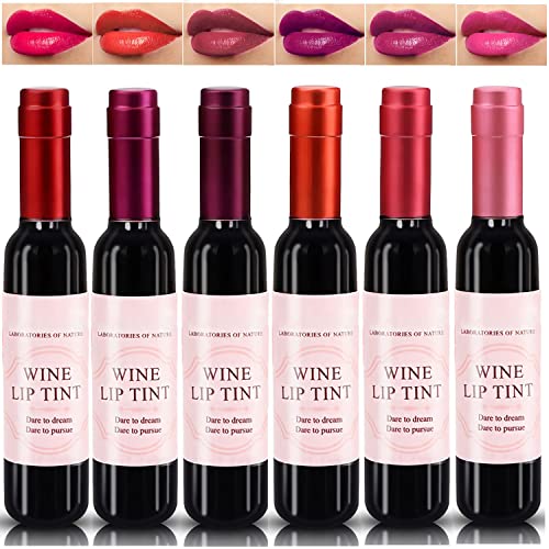 ZARICS 6Pcs Wine Lip Tint, Wine Lip Stain Long Lasting Waterproof Red