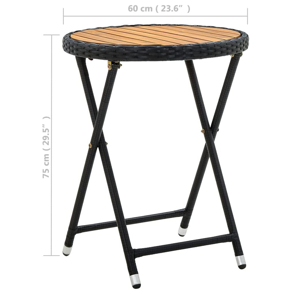 Stolik do herbaty na zewnątrz 60 cm, masywny akacja, czarny