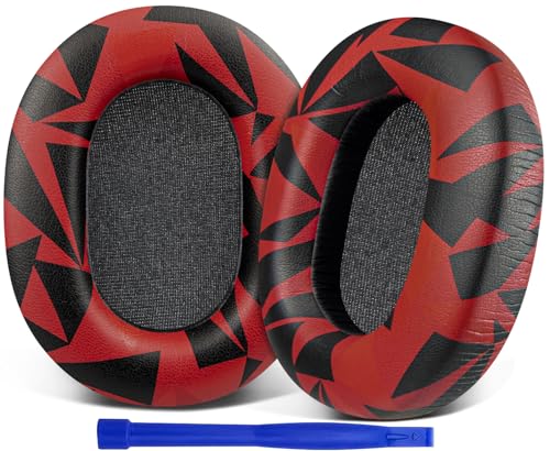 Image of SOULWIT Protein Leather Replacement Earpads for Sony WH-1000XM5 (WH1000XM5) Noise Canceling Headphones, Ear Pads Cushions with Noise Isolation Memory Foam, Added Thickness - Red Storm