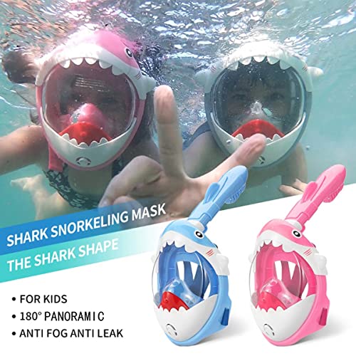 Foto von Tauchmaske Vollmaske Kinder, 180¡ã HD Anti Fog und Anti Leck Schnorchelmaske Taucherbrille Kinder Panorama-Vollgesichtsdesign Tauchermaske Schnorchelset f¨¹r 4-12 Jahre Kinder (Haifischform Rosa)