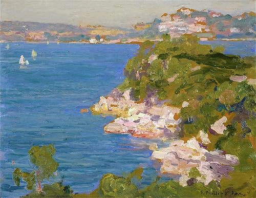 Art Mural Vers Rose Bay Sydney Harbour Tableau Abstrait pour Salon Lumineux 60x90cm