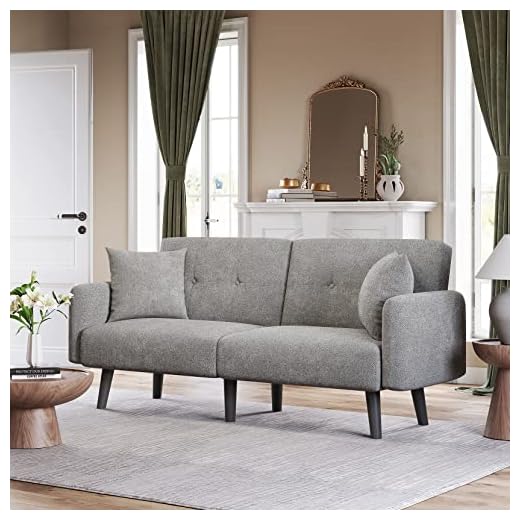 Koorlian Futon Couch Bed, 74inch Convertible Sleeper Sofa Bed with Armrest, Adjustable Split-Backrest, 2 Pillows, Modern Fabric Futon Bed Loveseat for Small Space, Living Room, Apartment, Dorm, Office