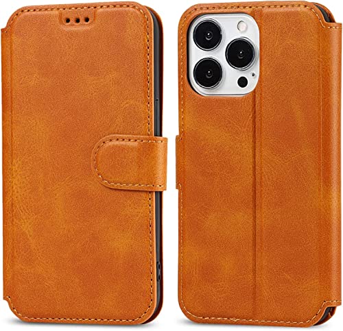 Funda iPhone 14 Pro de cuero marrón ideal para viajes de negocios y uso de oficina