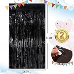 Black Fringe Curtain Party Streamers 2Pack 3.3x8.3 Ft Foil Fringe Backdrop Curtains for Birthday Wedding Bridal Baby Shower Halloween Decor Tinsel Streamers Black Party Decorations Door Streamers - Image 3