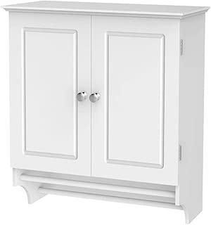 Yaheetech Bathroom/Kitchen Wall Mounted Cabinet White Double Door and Hanging Bar Storage Cupboard - coolthings.us