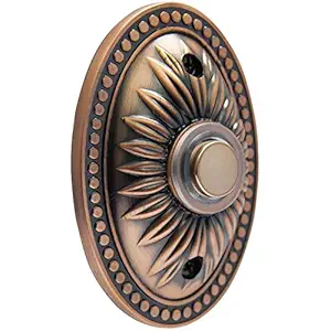 IQ America DP1230A Over-sized Wired Antique Copper Bronze Plated Surface Mounted Traditional Lighted Doorbell Pushbutton Chrome Push Button with Acrylic Trasnparent Accent Ring for use with most Wired Door Bells Chimes 3