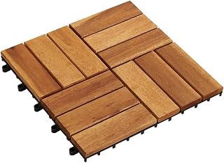 10 pcs Acacia Hardwood Decking Tiles, Easy Assemble Interlocking Design, Weather Resistant, 11.8" x 11.8"
