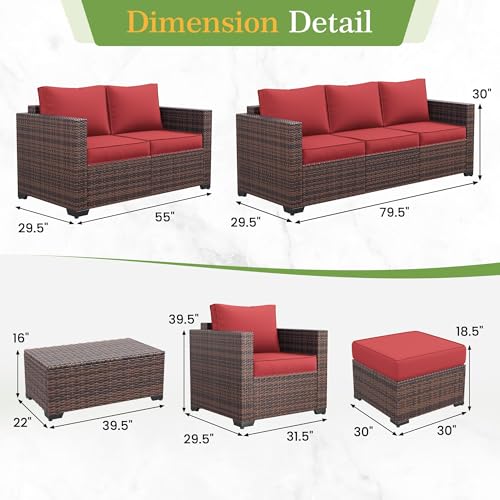 Image of Amopatio Wicker Outdoor Sofa Single Armrest Chair 2 Pack, High Back Waterproof Patio Furniture with Non-Slip Cushions, Outdoor Furniture Cover, Burgundy