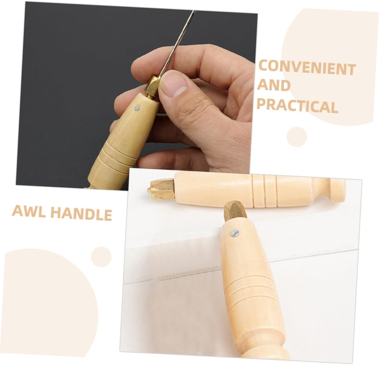 CORHAD 2pcs DIY Leather Craft Tool Wooden Awl Handles Kit Replacement for Sewing Book Binding Ergonomic Leatherworking Tool Handle