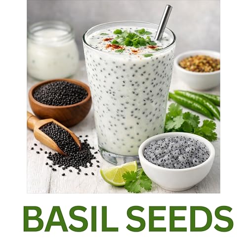 Image of SoulSustain Basil Seeds Sabja Seeds 100 Gram for Drinks Falooda Detox Fiber Rich Tukmaria Seeds for Digestion Cooling Summer Drink Ingredient Natural Sweet Basil Seeds for Soaking Beverages.