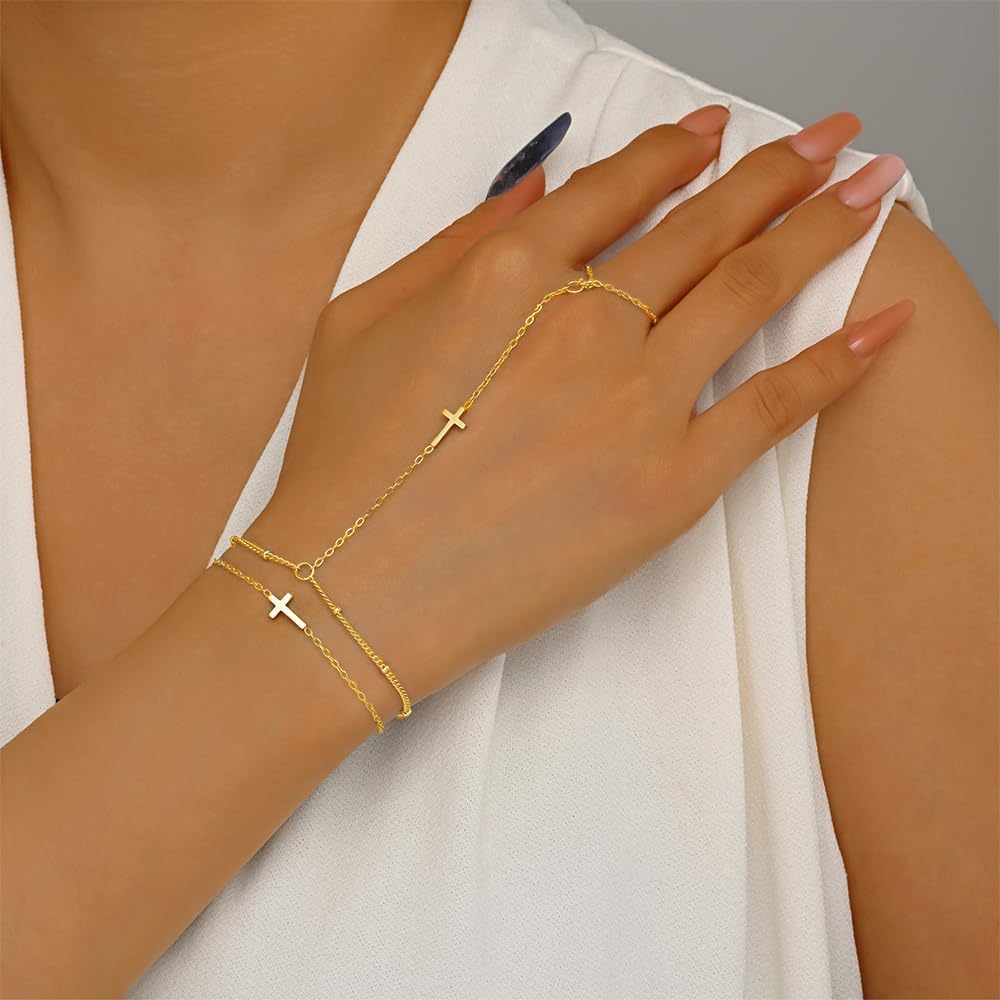 18K Gold Plated Small Cross Bracelet for Women | Tiny Cute Cross Bracelets | Beaded Bracelet | Hip Hop Knot | Hand Chain Bracelets | Gold Jewelry Gifts for Women - Image 5