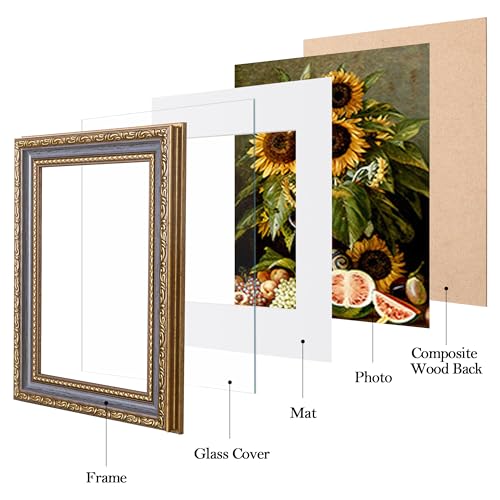 Image of eletecpro 5x7 Vintage Picture Frame, Glass Cover, Blue Gold, 2-Pack | Display Photo 4x6 with Mat or 5x7 without, Horizontal or Vertical, Tabletop or Wall Decor