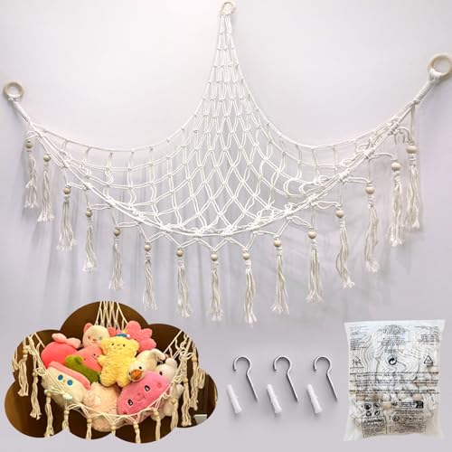 VIVCIN Toy Net Hammock for Stuffed Animals .Oversized Corner Stuffed Animal Hammock Net Storage Bin for Bedroom (Bonus! Comes with 10 Adorable Plush Toys.)