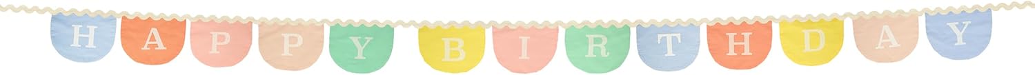 Meri Meri Happy Birthday Fabric Pennant Banner (Pack of 1), 7.5' Party Banner, 11' Including Excess Cord, Birthday Garland Party Decorations