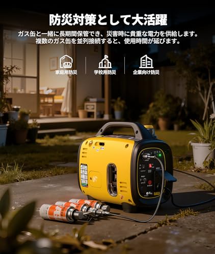EENOUR インバーター発電機 GS950iD-B カセットボンベ・ガソリン両用 定格出力0.7kVA/0.65kVA ポータブル発電機 ガス発電機 扱いやすい 正弦波 防音型 防災 軽量 静音 家庭用 AC/DC出力 50Hz/60Hz切替 並列運転 停電・非常時 地震 キャンプ イベント 災害時に大活躍 4枚目